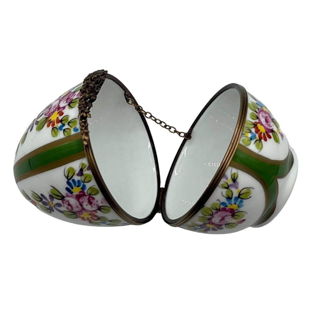 Vintage Limoges France Peint Main Large Easter Egg Flower Trinket Box Ltd Edt - Picture 7 of 10